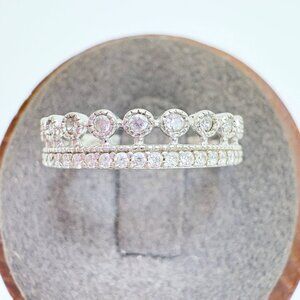 VTG Sterling Silver 925 Cubic Zirconia Beaded Design Tapered Band Ring Size 6.75